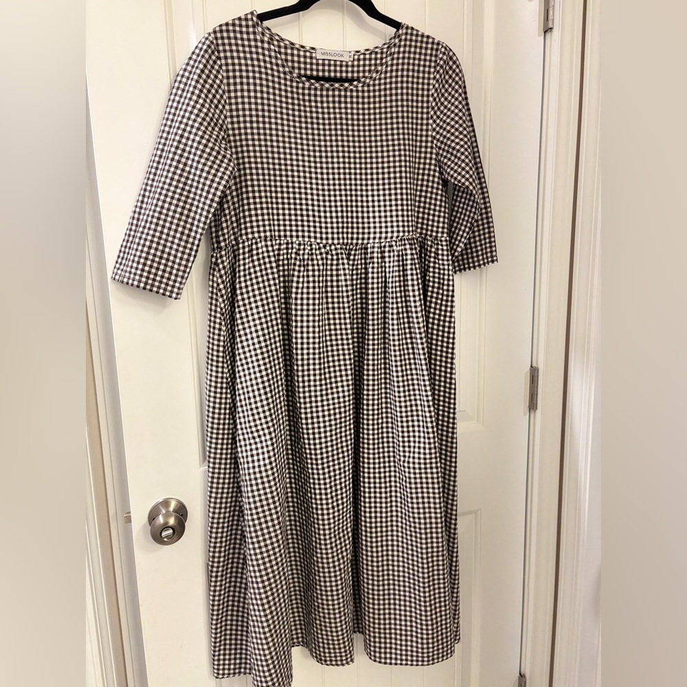 MISSLOOK Dress in Black and White Checkered Pattern